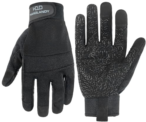 HANDLANDY Safety Work Gloves, Utility Mehanic Gloves, Black, XL | Durable Working Gloves for Men Women, Touchscreen, for Construction, Warehouse, Carpentry, Driving, Gardening, Landscaping