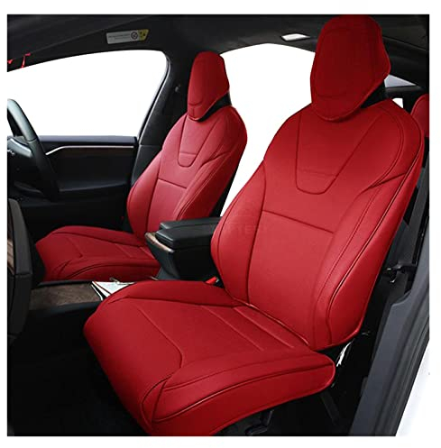 ABLSUR Autositzbezug Custom Fit Für Tesla Für Model X 2018-2021 Vollständig Überzogenes Leder 5 6 7 Sitzer Kissen Allwetter-autositzbezug (Color : Rot, Größe : 7 seaters)