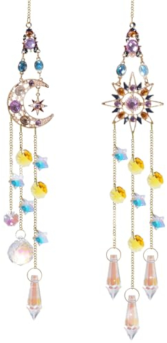 BDSHUNBF 2 Pezzi Acchiappasole Cristallo, Acchiappa-Sole, Appendere Vetro Acchiappa Sole, Sole Luna Ciondolo, Suncatcher Pendenti, per Casa Giardino Finestra