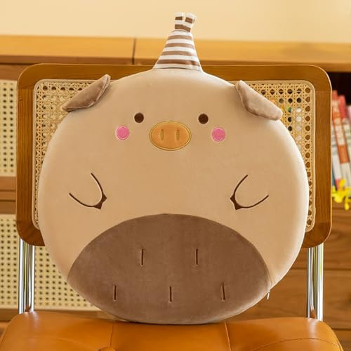Runde Stuhlkissen Kinder,Cartoon Rundes Kissen, Stuhlkissen Dickes Stuhlkissen ,40cm Memory Foam Sitzkissen Stuhl Sitzpolster mit Abnehmbarer Bezug, Cartoon Tier Sitzauflage (Hut Schweinchen)