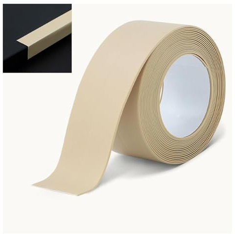 SFQEVHRZ Fußbodenschwelle Transition Strip， Kantenschutzstreifen aus PVC, selbstklebend, flach, wasserdicht, for Schlafzimmer/Küchen, flexible und langlebige Treppenkantenleiste(Beige)