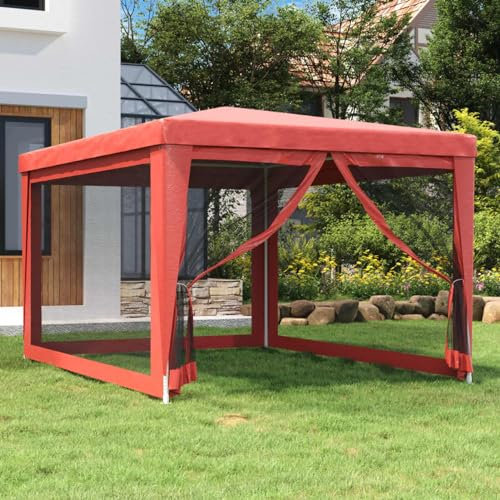 Rantry Partyzelt mit Seitenwänden aus rotem Netz, 3 x 4 m, HDPE, Gartenpavillon, faltbar, Außenpavillon für Garten, Balkon, Terrasse