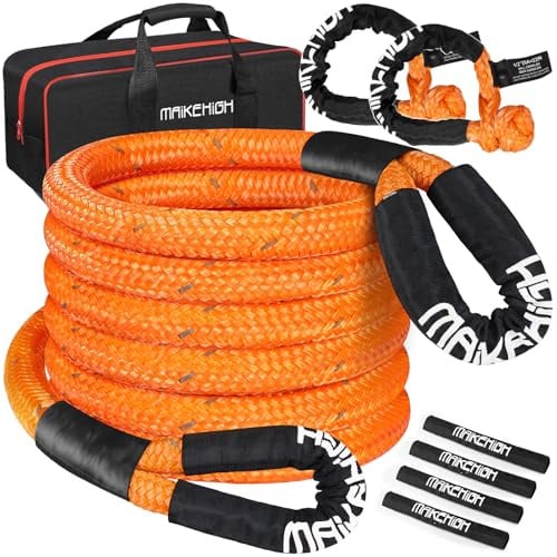 MAIKEHIGH Corda da Traino Cinetica 25,4T (56.000 LBS) 2,86CM x 9 M | Kit Cinghia da Traino per Recupero Strappo Resistente per Fuoristrada, 4x4, Auto, Camion, Emergenza