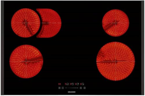 Oranier großes autarkes Glaskeramik-Kochfeld 80 cm mit Bräterzone & Slider Bedienung - ohne Induktion - inkl. schwarzen Kochfeld-Seitenleisten