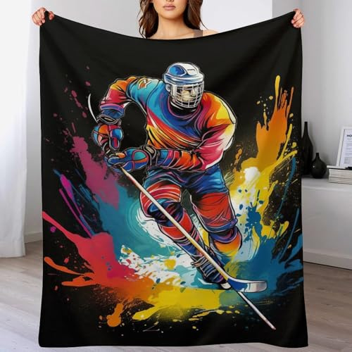 Eishockey Decke Leicht Super Weicher Flannel Fleece-Decken Bedruckt Flauschige Warme Decken Für Bett, Sofa, （100×130cm）