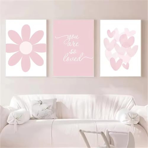 Ueiwffzo 3er Set Rosa Blume Poster, Kunstdrucke, Mädchen Kinderzimmer Deko, Ohne Rahmen (40x50cm)