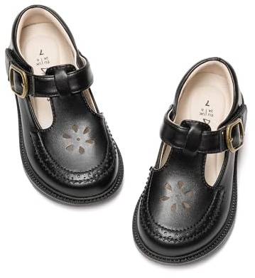 DREAM PAIRS Girl Mary Jane Dress Shoes - Ballet Flats for Girl School Uniform Shoes for Toddler Little Girls,Size 1 Big Kid,Black,KKUMFA2509