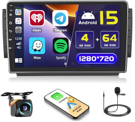 Hikity 4+64G 10.1 Android Autoradio für Peugeot 208/2008 2012-2018 | Touchscreen Wireless Carplay Autoradio 2 DIN GPS Navi Bluetooth WiFi FM/RDS Rückfahrkamera Lenkradsteuerung 4+64G
