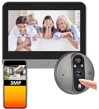 Kraslaw WLAN Türspion Kamera mit Klingeltaste, 3 MP Full HD, 120° Weitwinkel, PIR Bewegungssensor, Zwei-Wege-Audio, Nachtsicht, microSD bis 128 GB, kompatibel mit TUYA