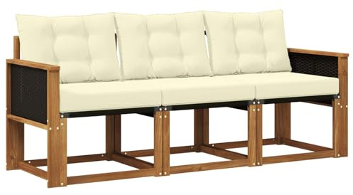 vidaXL Outdoor-Sofagarnitur mit Kissen 3 pcs Natur und Creme, Gartenmöbel, strapazierfähiges Outdoor-Sofa, Loungeset für die Terrasse, Komfort beim Sitzen