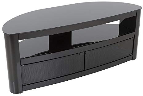 AVF Curved Wood TV Stand - Burghley Affinity 1250mm Floorstand Unit Upto 65 & 60Kg Max TV Weight, Black With Black Glass, Open & Closed Storage