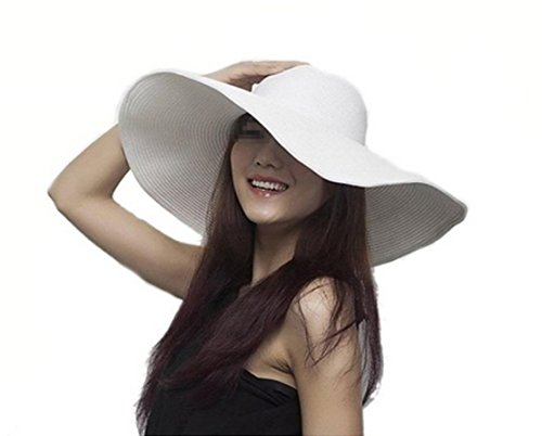 Sonnenhut für Damen, Mädchen, einfarbig, faltbar, breite Krempe, elegante Schleife, Sonnenhut, Bohemia-Stil, Sommer, Strand, Strohkappe, LSF 50+, Weiss/opulenter Garten, Einheitsgröße