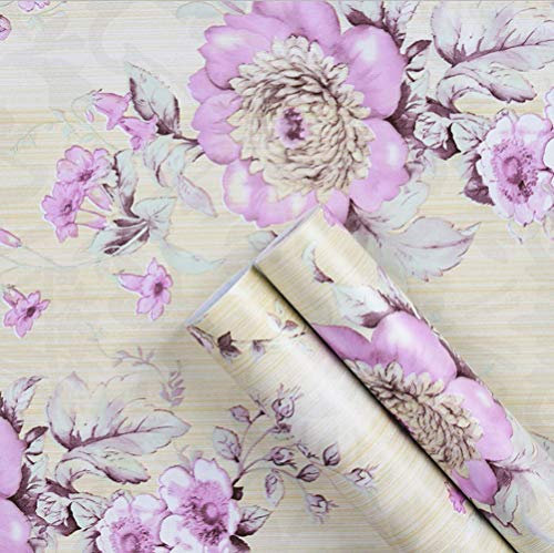 UPREDO Tapete im Retro-Stil, blühende lila Blume, Abziehstab, Regaleinlage, Kommode, Schublade, Schrank, Kontaktpapier, Dekoration, 45 x 254 cm