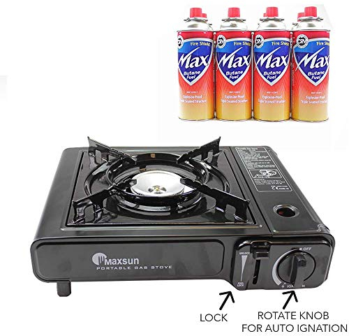 Maxsun Camping Gas Stove, Cooker, Portable Outdoor Single Burner, Available with Camping Gas, Butane Canisters, Lightweight, Safe Perfect for Picnics BBQ with Bonus Bag (Gas stove only)