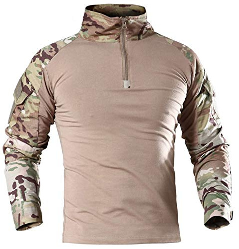 Chemise militaire tactique à manches longues pour homme - Respirant - Séchage rapide - Fermeture éclair avant - Camouflage Airsoft