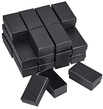 BENECREAT 24er Pack Anhänger Ohrring Boxen Geschenkbox 7,25x4x3cm Schwarz Kraft Karton Schmuckschatullen mit spezieller Textur, Schwamm innen für Hochzeitsfeier Ring Geschenke Display