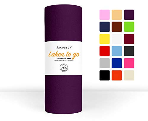 Jacobson Laken to GO Spannbettlaken Jersey Spannbetttücher Bettlaken 50% Baumwolle 50% Polyester (180x200-200x200cm 1er Set, Royal Lila)