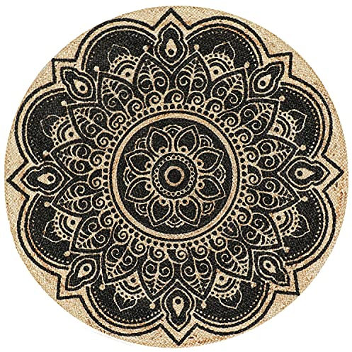 MARRAKESCH Handgewebter runder Boho Jute Teppich Daniya Schwarz 120cm | Outdoor Teppiche rund geflochten für Garten oder Balkon | Indoor als Boho Deko im Wohnzimmer Kinderzimmer