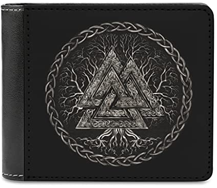 Herren Leder Geldbörse Portemonnaie Wikinger Runen Valknut Mode Brieftasche Geldbeutel Kreditkartenetui Wallet für Männer white2 One Size