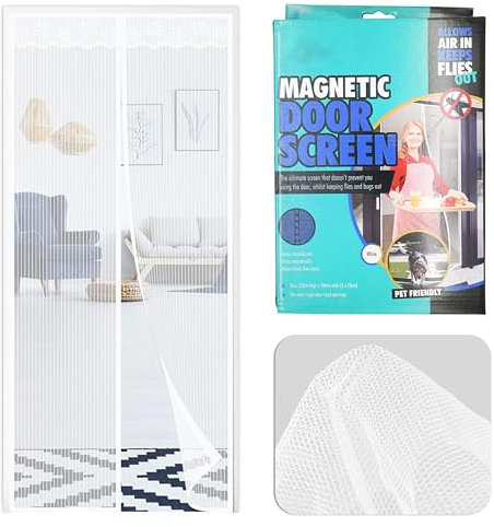 Magnetic Fly Screens for Door Screen | 210 x 100cm | Mesh White Curtain Fits for Door, Magnetic Door Screen, Summer Ventilation Keep Away from Mosquitoes Insects