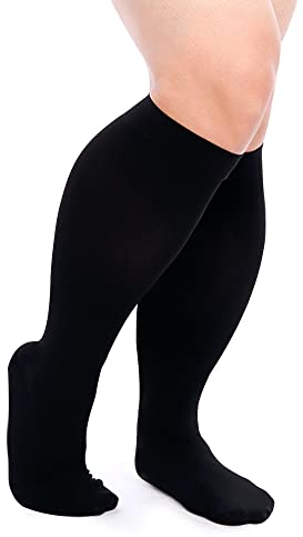 FITTOO Kompressionsstrümpfe für Damen und Herren, Kniehohe Kompressionssocken Stützstrümpfe Dicke Waden für Flug Sport Running Radsport, Schwarz 1 Paar(3XL)