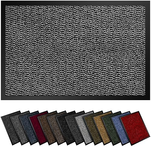 Hochwertige Fußmatte hellgrau schwarz 60x90cm groß für Innen & Außen - Schmutzfangmatte rutschfest, waschbar & wetterfest - Fussmatte für Eingangsbereich & Aussenbereich - Läufer Flur dünn