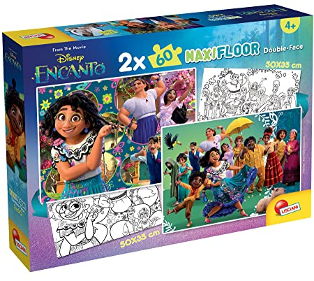 Lisciani - DISNEY - Encanto - DF Maxifloor - Puzzle Recto/Verso double face - Verso à Colorier - Puzzle 2 x 60 pièces - Puzzle Educatif - Développe la Créativité - 50x35 cm
