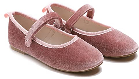 Feversole Girls Cute Dress,Ragazze Mary Jane Strap Scarpe Basse Ballerine da Principessa Scarpe da Scuola Piatte Rosso Velvet 34 EU