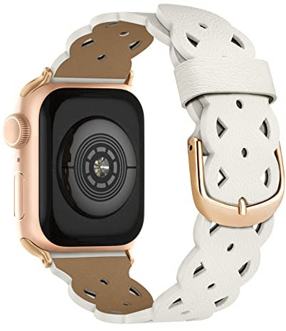 Recoppa für Apple Watch Armband Leder kompatibel mit Apple Watch 38mm 40mm 41mm 42mm 44mm 45mm, mit Durchbrochenes Pflaumenmuster Ersatz Band Damen für iWatch SE Series 8 7 6 5 4 3 2 1