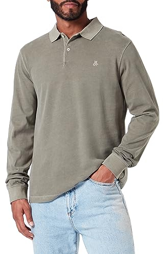 Marc O'Polo Herren Langarm-Poloshirt aus Bio-Baumwolle Regular Fit, Grün (Olive), L