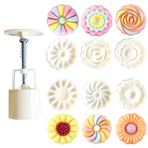 Pamtns Moule Gateau Presse de Moule de Gâteau de Lune Mooncake Moule Gateau Moules à Gâteau de Lune Moule de Presse à Biscuits en Forme de Fleur Tampons à Biscuits Pâtisserie Mooncake Mould