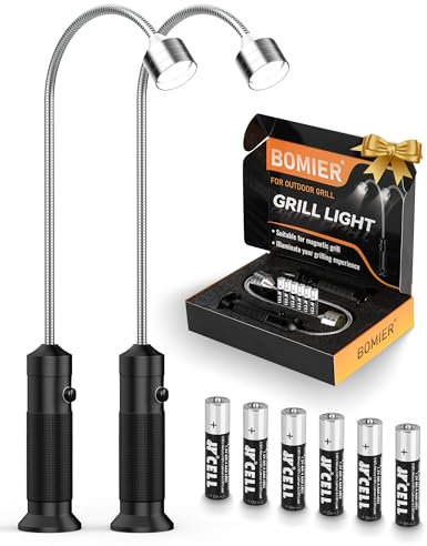 Magnetic Grill Lights for Outdoor BBQ, 2 Pack Smoker Accessories, Grilling Gifts for Men Him, Flexible Gooseneck Weather Resistant, Cooking Gadgets for Grill Master Barbecue Enthusiasts