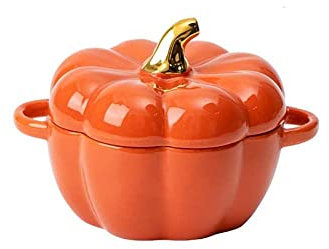 Leadigol Bol en céramique avec couvercle en forme de citrouille, poterie, dessert, bol à soupe à double oreille pour Halloween