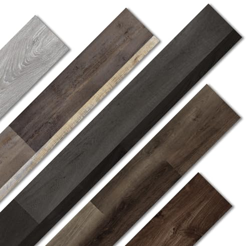 Oxdigi PVC Bodenbelag Selbstklebende 5m², Verdickt Holzoptik Vinylboden Bodenfliesen für Eingangstür, Wohnzimmer, Küche, Balkon, Abstellraum, Zuschneidbar Vinyl-Fußböden 15x91 cm 36 Dielen