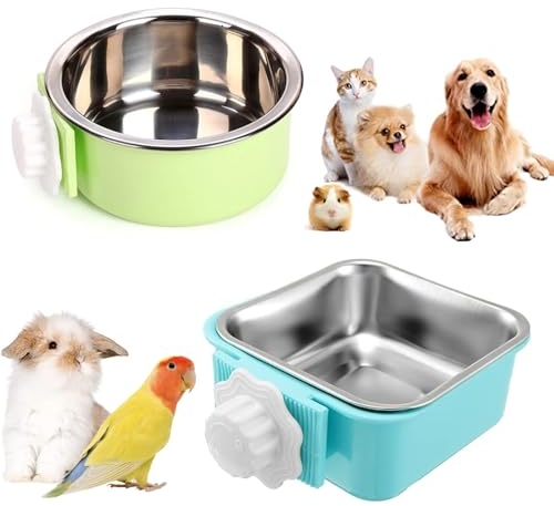 bangminda Lot de 2 Suspendre Gamelle pour Lapin Cage Gamelle Amovible Inoxydable pour Animaux Compagnie Gamelle d'eau Bol de Nourriture pour Chiot Chat Cochon d'Inde Hérisson Oiseaux