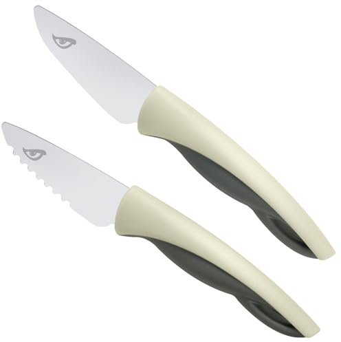 Kindermesser 2-teiliges Küchenmesser-Set zum Schneiden Krokodil, Edelstahl, Perfekte Geschenke für Weinachten Geburtstag, Kinder Messer (beige)