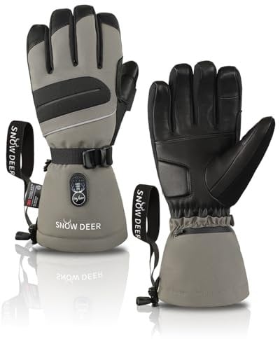 SNOW DEER Heated Gloves for Men Women with 10 Hours Warm Electric Heated Ski Gloves Waterproof Rechargeable Winter Gloves Thinsulate Insulation Touchscreen Outdoor Cold Weather Gloves (Silver, L)