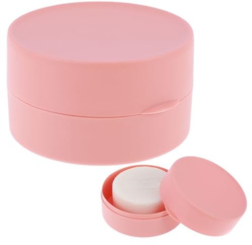 JJUNW Jabonera redonda de viaje, caja de jabón portátil de plástico con tapa, recipiente para jabón de ducha, champú sólido, 7,7 cm, jabonera redonda para jabón sólido (rosa)