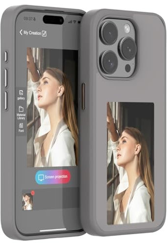 E Ink Phone Case for Iphone 16 Pro Max, 16 Pro, 16 Plue, 16, Smart Ink Screen Phone Case, Nfc Memory Case for Iphone With Photo Screen, Funda Digital Inteligente (Gray,for iphone 16 pro max)