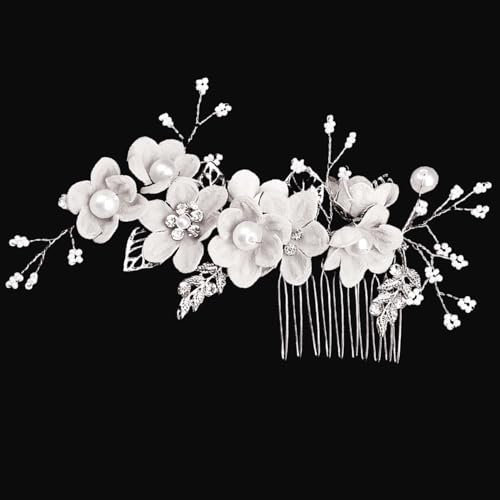 Haarschmuck für Brautjungfern, seitliche Haarkämme für Hochzeiten, Haarteile für die Braut, Blumenhaarnadeln für Frauen, Haarschmuck für Hochzeiten für Frauen und Mädchen (Weiß)