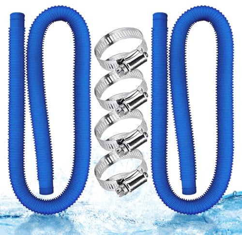 2 Pezzi Tubo piscina,Tubo piscina 32mm Blu,Tubi piscina,Tubo pompa piscina con 4 anelli di collegamento in metallo per Impianto idraulico e pulizia di piscina,Tipo universale,149.9 x 3.2cm