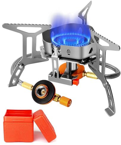 Casenly Estufa de Camping 3500W, Hornillos Portátiles de Camping con Encendido Piezoeléctrico Mini Estufa de Camping a Gas Plegable Resistente al Viento para Camping Picnic Senderismo