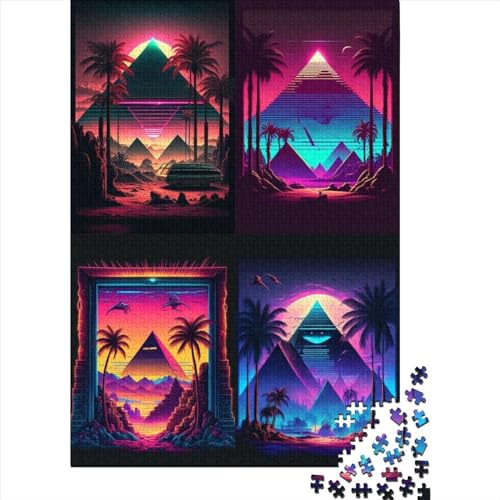 Puzzle für Erwachsene, Neon-Pyramide, 1000 Teile, Holzpuzzle für Erwachsene, Lernspiel, Herausforderung, Spielzeug, 1000 Teile (38 x 26 cm)
