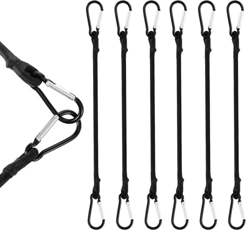 LXUEJIE Pack of 6 30 cm Rubber Bands with Hooks, Black Tensioning Elastic Expander with Carabiner Hook, Tension Rope, Expander Rope, Tie Down Straps, Luggage Tensioner, Rubber Tensioner for Sun
