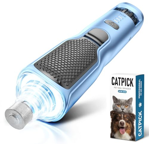 CATPICK 7-Speed Quiet Dog & Cat Nail Grinder with 360° LED for Thick Nails | Powerful Pet Nail Grinder - Fast Grinding, Low Vibration, Easy Handling, Smooth Edges & 3 Ports for Small to Extra-Large Pets