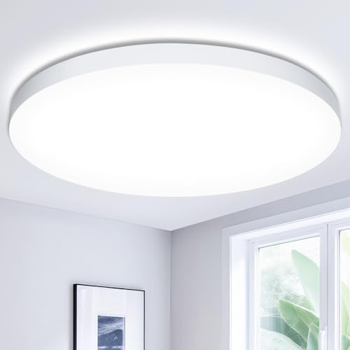 Swoieltr Deckenlampe LED Deckenleuchte Ø28cm 24W 2000LM 6500K Kaltweiß, LED Lampen IP44 Wasserfest für Badezimmer/Garage/Balkon/Küche/Flur, Moderne Runde Wohnzimmerlampe– Hell & Energiesparend