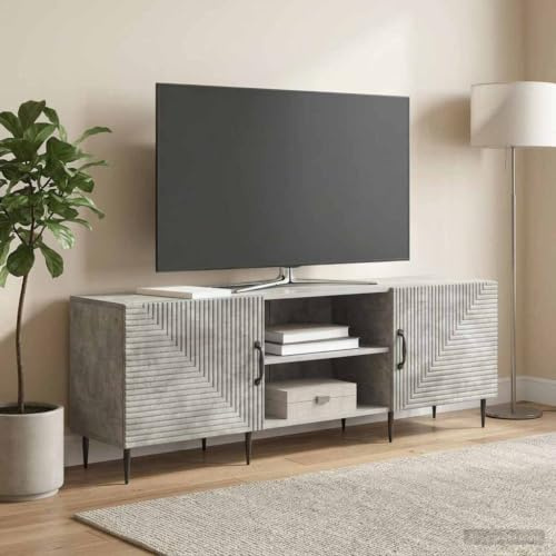 Madera resistente Estilo vintage rectangular 150 x 31 x 50 cm Gris | Mueble de TV 150x31x50 cm Gris Hormigón, Soporte para Televisor Vintage con Puertas y Estante, Armario de Entretenimiento con