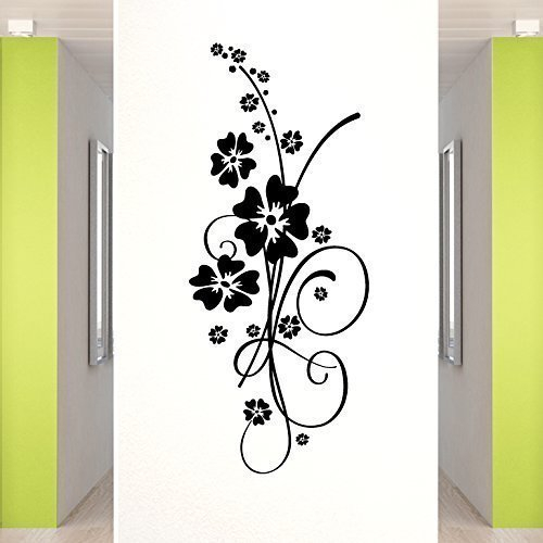 Grandora Wandtattoo Hibiskus Blumenranke Elainore I schwarz (BxH) 21 x 50 cm I Flur Wohnzimmer Blume Ranke Sticker Aufkleber Wandaufkleber Wandsticker W5031