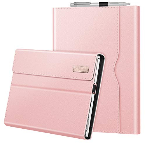 FINTIE Portfolio Case for Microsoft Surface Pro 7+/7/6/5/4/3, 12.3-inch Business Cover with Pocket, compatible with Type Cover Keyboard, Rose Gold