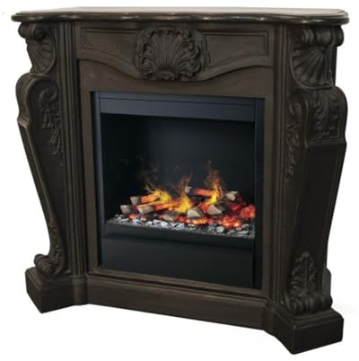 Casa Padrino Luxus Jugendstil Kamin Schwarz mit LED Wasserdampf Kamineinsatz 118 x 43 x H. 111 cm - Luxus Elektrokamin mit Dampffunktion